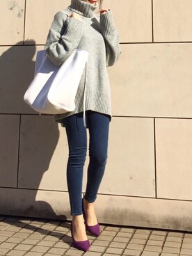 「SESTO（セスト）のストレートシルエットの7cmヒールポインテッドトゥパンプス（パンプス）」を使った、kyoooco♡さん（レディース・162cm）の冬コーディネート