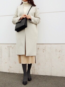 「GALERIE VIE（ギャルリー ヴィー）のファインウール タートルネックプルオーバー（ニット/セーター）」を使った、kyoooco♡さん（レディース・162cm）の冬コーディネート