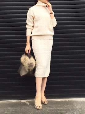 「ニットアップ」｜「アイテム（セットアップ）」を使った、kyoooco♡さん（レディース・162cm）の秋コーディネート