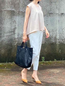 「YOUNG&OLSEN The DRYGOODS STORE（ヤングアンドオルセン）のYOUNG&OLSEN EMBOSSED レザートートバッグ（M）◆（トートバッグ）」を使った、kyoooco♡さん（レディース・162cm）の夏コーディネート