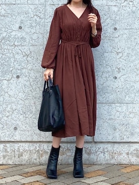 「YOUNG&OLSEN The DRYGOODS STORE（ヤングアンドオルセン）のYOUNG&OLSEN EMBOSSED レザートートバッグ（M）◆（トートバッグ）」を使った、kyoooco♡さん（レディース・162cm）の秋コーディネート