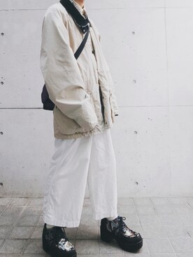 「usedのアイテム（パンツ、ホワイト系）」を使った、タケマさん（メンズ・175cm）の秋コーディネート