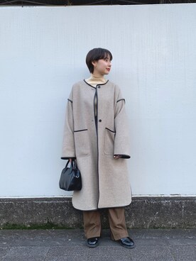 「Kastane（カスタネ）のレーヨンスラックスパンツ３（スラックス）」を使った、こなつさん（レディース・155cm）の冬コーディネート