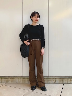 「Kastane（カスタネ）のレーヨンスラックスパンツ３（スラックス）」を使った、こなつさん（レディース・155cm）の冬コーディネート