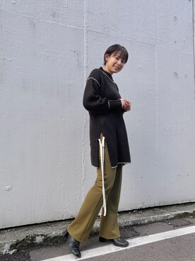 「ロングニット」｜「アイテム（パンツ）」を使った、こなつさん（レディース・155cm）の冬コーディネート