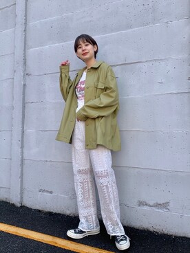 「レースパンツ」｜「アイテム（ブルゾン）」を使った、こなつさん（レディース・155cm）の冬コーディネート