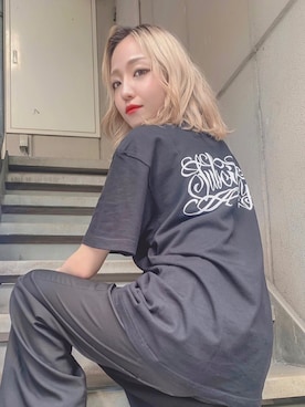 「アイテム（Tシャツ/カットソー、ブラック系）」を使った、mocaさん（レディース・158cm）の夏コーディネート