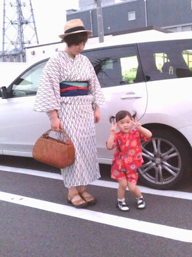 「むぎわら帽子」｜「アイテム（浴衣）」を使った、いおさん（レディース・160cm）の夏コーディネート