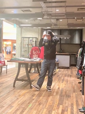 「HYSTERIC GLAMOUR（ヒステリックグラマー）のHYS WHISKY柄 刺繍キャップ（キャップ）」を使った、K.ODAさん（メンズ・182cm）の冬コーディネート