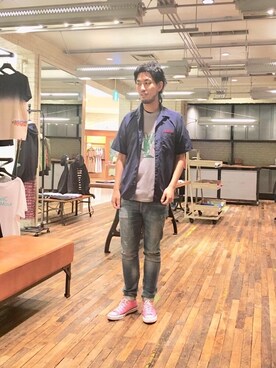 「刺繍」｜「アイテム（ルームウェア/パジャマ）」を使った、K.ODAさん（メンズ・182cm）の秋コーディネート