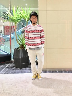 「HYSTERIC GLAMOUR（ヒステリックグラマー）のGIRLS BORDER総柄ジャカード リブ付Tシャツ（Tシャツ/カットソー）」を使った、K.ODAさん（メンズ・182cm）の秋コーディネート