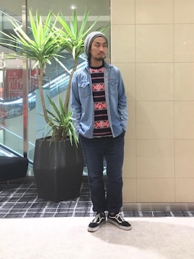 「HYSTERIC GLAMOUR（ヒステリックグラマー）のGIRLS BORDER総柄ジャカード リブ付Tシャツ（Tシャツ/カットソー）」を使った、K.ODAさん（メンズ・182cm）の秋コーディネート