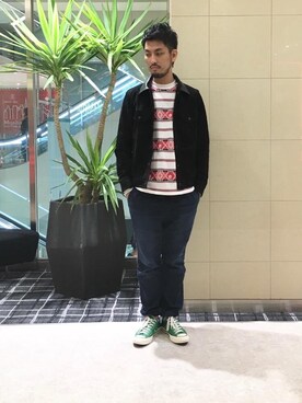 「HYSTERIC GLAMOUR（ヒステリックグラマー）のGIRLS BORDER総柄ジャカード リブ付Tシャツ（Tシャツ/カットソー）」を使った、K.ODAさん（メンズ・182cm）の秋コーディネート