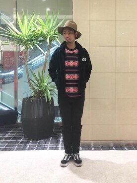 「HYSTERIC GLAMOUR（ヒステリックグラマー）のGIRLS BORDER総柄ジャカード リブ付Tシャツ（Tシャツ/カットソー）」を使った、K.ODAさん（メンズ・182cm）の秋コーディネート