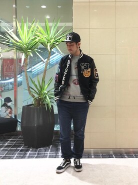 「HYSTERIC GLAMOUR（ヒステリックグラマー）のHYS WHISKY柄 刺繍キャップ（キャップ）」を使った、K.ODAさん（メンズ・182cm）の秋コーディネート