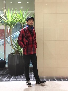 「HYSTERIC GLAMOUR（ヒステリックグラマー）のHYS WHISKY柄 刺繍キャップ（キャップ）」を使った、K.ODAさん（メンズ・182cm）の秋コーディネート