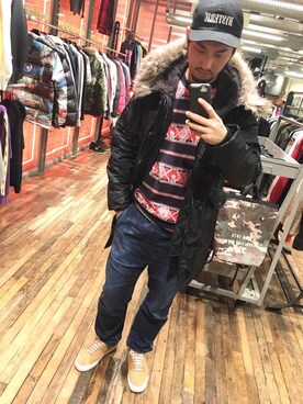 「HYSTERIC GLAMOUR（ヒステリックグラマー）のGIRLS BORDER総柄ジャカード リブ付Tシャツ（Tシャツ/カットソー）」を使った、K.ODAさん（メンズ・182cm）の秋コーディネート