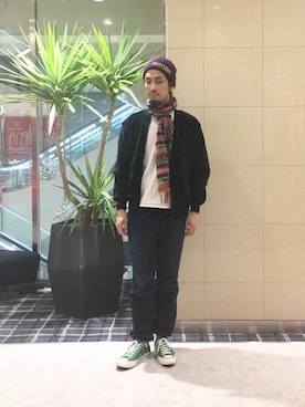 「HYSTERIC GLAMOUR（ヒステリックグラマー）のアイテム（バンダナ/スカーフ）」を使った、K.ODAさん（メンズ・182cm）の冬コーディネート