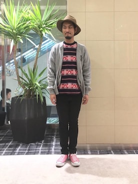 「HYSTERIC GLAMOUR（ヒステリックグラマー）のGIRLS BORDER総柄ジャカード リブ付Tシャツ（Tシャツ/カットソー）」を使った、K.ODAさん（メンズ・182cm）の冬コーディネート