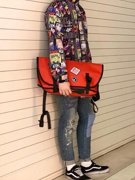 「コラボレーション」｜「アイテム（ナイロンジャケット）」を使った、K.ODAさん（メンズ・182cm）の春コーディネート