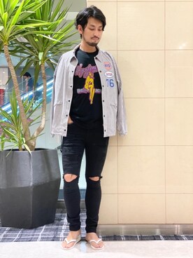 「コラボレーション」｜「アイテム（その他アウター）」を使った、K.ODAさん（メンズ・182cm）の夏コーディネート
