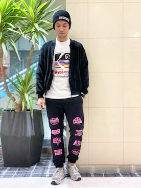 「ロックコーデ」｜「アイテム（ニットキャップ/ビーニー）」を使った、K.ODAさん（メンズ・182cm）の秋コーディネート