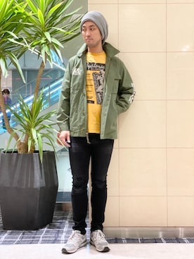 「ロックコーデ」｜「アイテム（ミリタリージャケット）」を使った、K.ODAさん（メンズ・182cm）の秋コーディネート