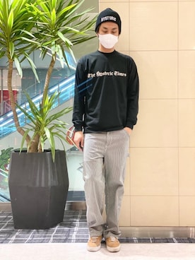 「ロックコーデ」｜「アイテム（ニットキャップ/ビーニー）」を使った、K.ODAさん（メンズ・182cm）の秋コーディネート