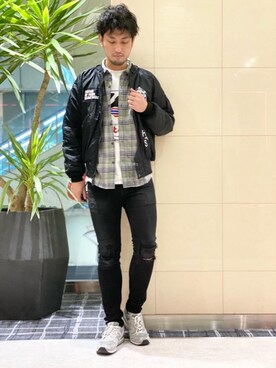 「ロックコーデ」｜「アイテム（ミリタリージャケット）」を使った、K.ODAさん（メンズ・182cm）の秋コーディネート