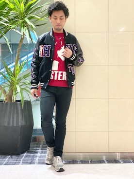 「スキニー」｜「アイテム（スタジャン）」を使った、K.ODAさん（メンズ・182cm）の秋コーディネート