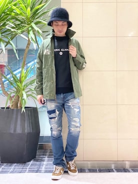 「ロックコーデ」｜「アイテム（ミリタリージャケット）」を使った、K.ODAさん（メンズ・182cm）の秋コーディネート