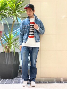 「ロックコーデ」｜「アイテム（デニムジャケット）」を使った、K.ODAさん（メンズ・182cm）の冬コーディネート