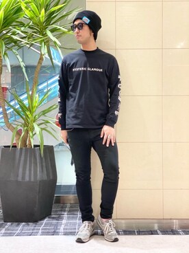 「ロックコーデ」｜「アイテム（ニットキャップ/ビーニー）」を使った、K.ODAさん（メンズ・182cm）の冬コーディネート