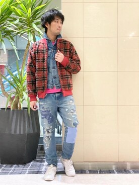 「ロックコーデ」｜「アイテム（デニムジャケット）」を使った、K.ODAさん（メンズ・182cm）の冬コーディネート