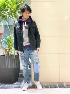 「ロックコーデ」｜「アイテム（ミリタリージャケット）」を使った、K.ODAさん（メンズ・182cm）の冬コーディネート