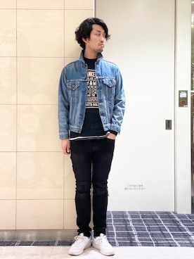「ロックコーデ」｜「アイテム（デニムジャケット）」を使った、K.ODAさん（メンズ・182cm）の春コーディネート
