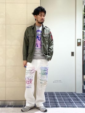 「ロックコーデ」｜「アイテム（ミリタリージャケット）」を使った、K.ODAさん（メンズ・182cm）の春コーディネート