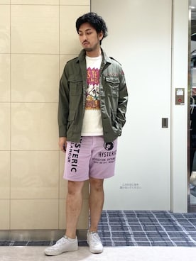 「ロックコーデ」｜「アイテム（ミリタリージャケット）」を使った、K.ODAさん（メンズ・182cm）の夏コーディネート