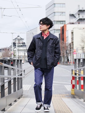 「THE NERDYS（ザ ナーディーズ）のアイテム（パンツ）」を使った、BIN渡会祐吏さん（メンズ・170cm）の春コーディネート