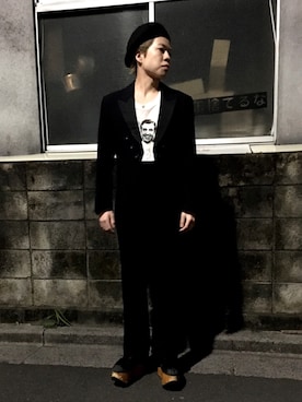 「パーティー」｜「アイテム（ハンチング/ベレー帽）」を使った、たかさきさん（メンズ・164cm）の冬コーディネート
