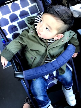 「ZARA KIDSのアイテム（モッズコート）」を使った、RYU★さん（キッズ・80cm）の春コーディネート