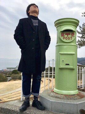 「ソックス」｜「アイテム（チェスターコート）」を使った、H.INOUEさん（メンズ・172cm）の冬コーディネート