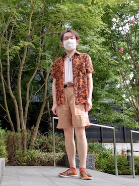 「TAKEO KIKUCHI（タケオキクチ）のアイテム（サンダル）」を使った、ちゃばこさん（メンズ・168cm）の夏コーディネート