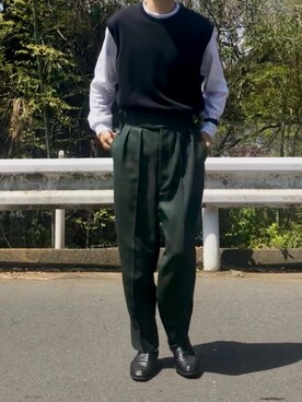 「Graphpaper（グラフペーパー）のアイテム（ベスト）」を使った、のむけんさん（メンズ・179cm）の春コーディネート