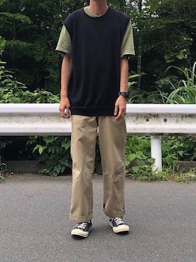 「Graphpaper（グラフペーパー）のアイテム（ベスト）」を使った、のむけんさん（メンズ・180cm）の夏コーディネート
