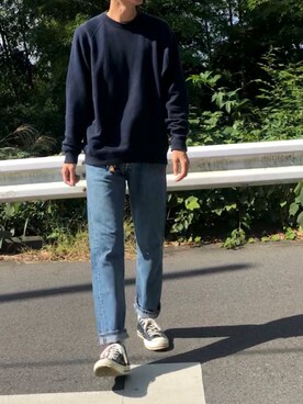 「Graphpaper（グラフペーパー）のアイテム（スウェット）」を使った、のむけんさん（メンズ・180cm）の秋コーディネート
