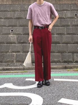 ピンク系のアイテムを使った 赤パンツ のメンズ人気ファッションコーディネート ユーザー その他ユーザー Wear