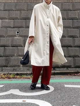 「UNIQLOU」｜「アイテム（ステンカラーコート）」を使った、のむけんさん（メンズ・180cm）の秋コーディネート