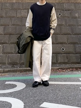「Graphpaper（グラフペーパー）のアイテム（ベスト）」を使った、のむけんさん（メンズ・180cm）の秋コーディネート