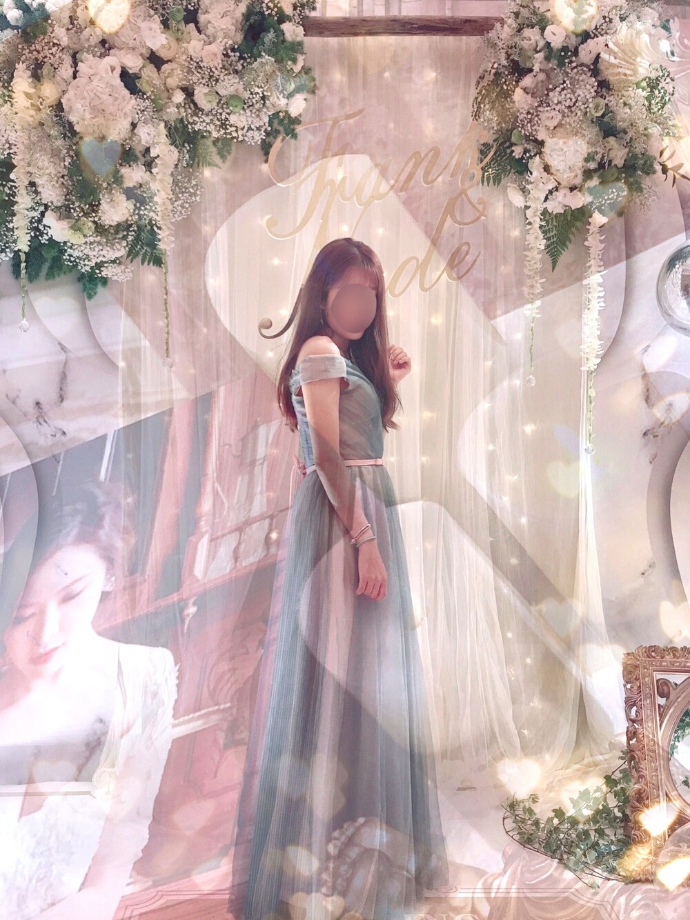「wedding、bridesmaid、伴娘、長洋裝、onepiece、dress、LOVE、林酒店」｜「no brandのアイテム（ワンピース、ブルー系）」を使った、ASKIEさん（レディース・155cm）の夏コーディネートの1枚目の写真